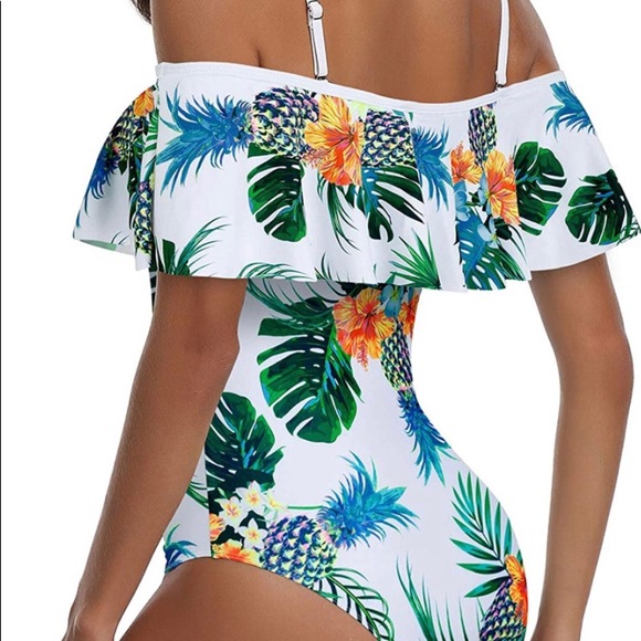 Ruffle Off Shoulder Swimsuit Floral Print - Picture 4 of 8